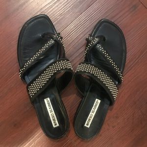 Black Studded Manolo Blahnik Slide Sandals